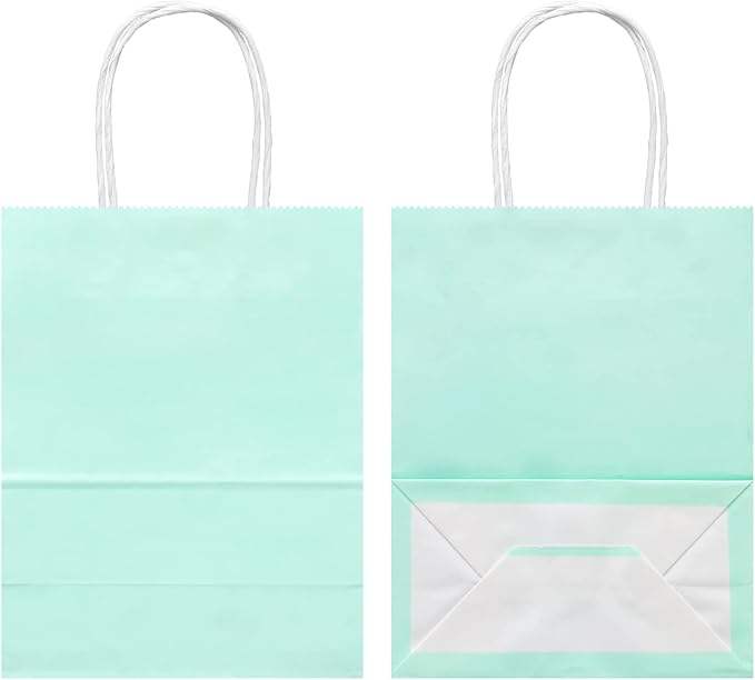 Pastel Green Small Kraft Paper Bags with Handles Recycled Materials Offset Printing for Crafts or Logo Use Gift Bags