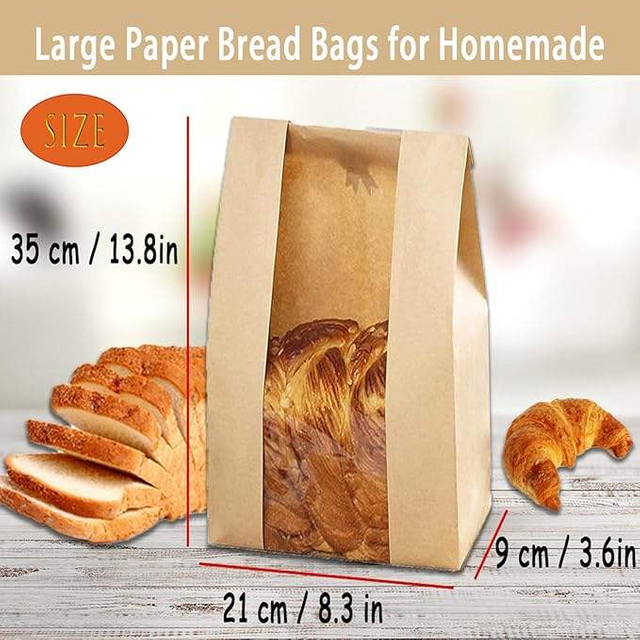 Paper Bread Bags With Window for Homemade Bread Tin Label Baking Bag for Packing and Storage of Baked Goods Custom Bread Bags