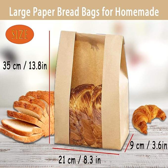 Paper Bread Bags With Window for Homemade Bread Tin Label Baking Bag for Packing and Storage of Baked Goods Custom Bread Bags