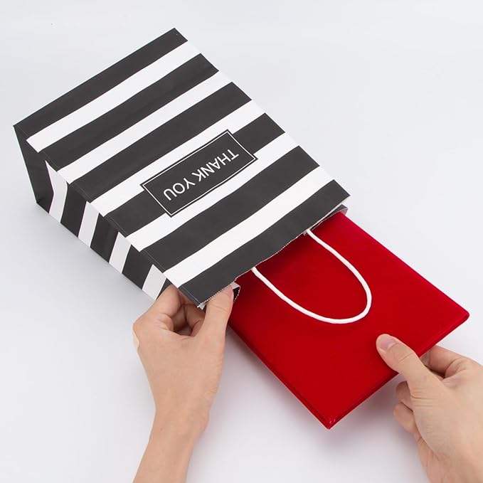 Gift Shopping Striped Black Paper Retail Party Boutique Grocery Store Custom Paper Bags