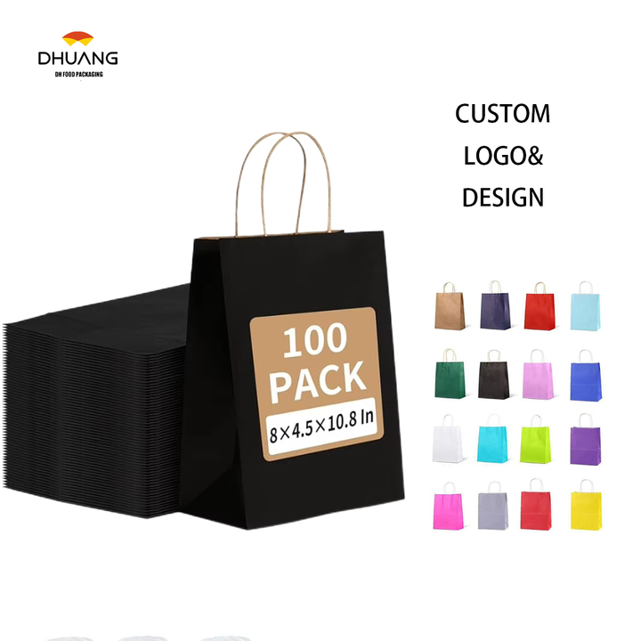 Black Kraft Paper Gift Shopping Party Retail Christmas Birthday Takeaway Custom Paper Bags Shopping Bag