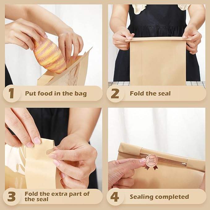 Packages Large Kraft Paper Bread Bag With Window Tin Tag Lock Food Bag to Store Homemade Bread Custom Bread Bags