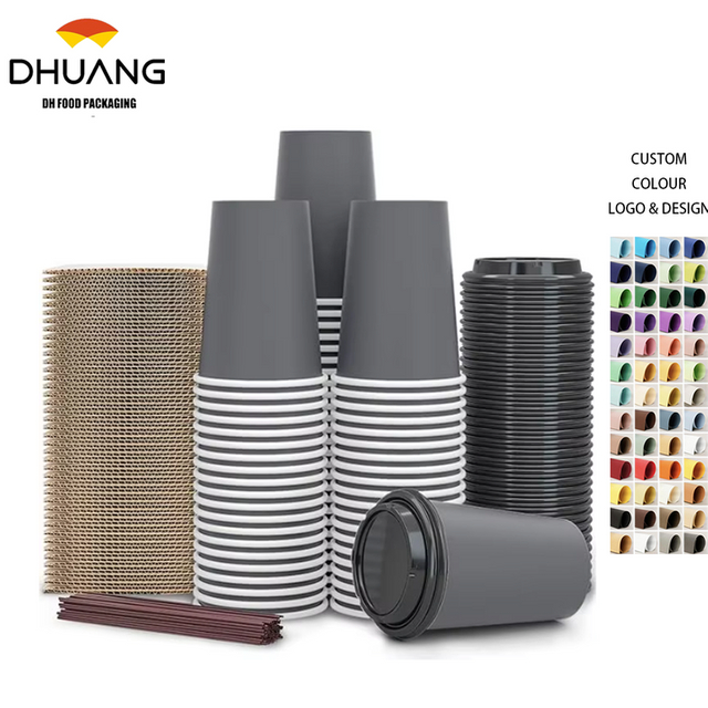 12 oz Disposable Coffee Cups with LIDS and Straws 100% Biodegradable and Compostable Pla Eco-friendly Paper Coffee Cup