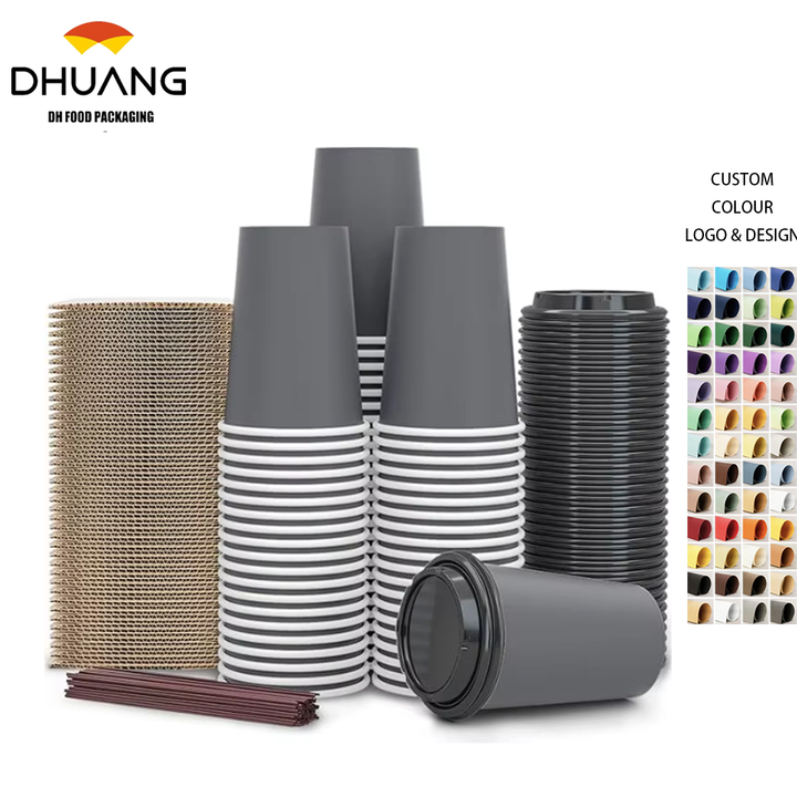 12 oz Disposable Coffee Cups with LIDS and Straws 100% Biodegradable and Compostable Pla Eco-friendly Paper Coffee Cup