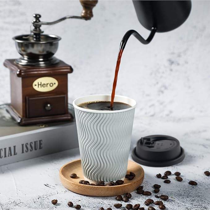 Disposable Insulated Corrugated Coffee Cups with LIDS and Straws for Tea Hot Chocolate and Beverages Coffee Cup