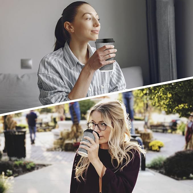 16 oz Disposable Coffee Cup Insulated Corrugated Double-walled Paper Cup with Lid Black and White Geometry Hot Drink Coffee Cup
