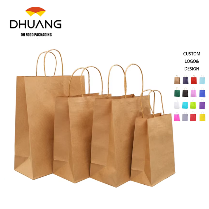 Coral Pink Large Kraft Paper Bag with Handles Brown Recycled Materials Offset Printing for Logo for Crafts Wine & Gifts