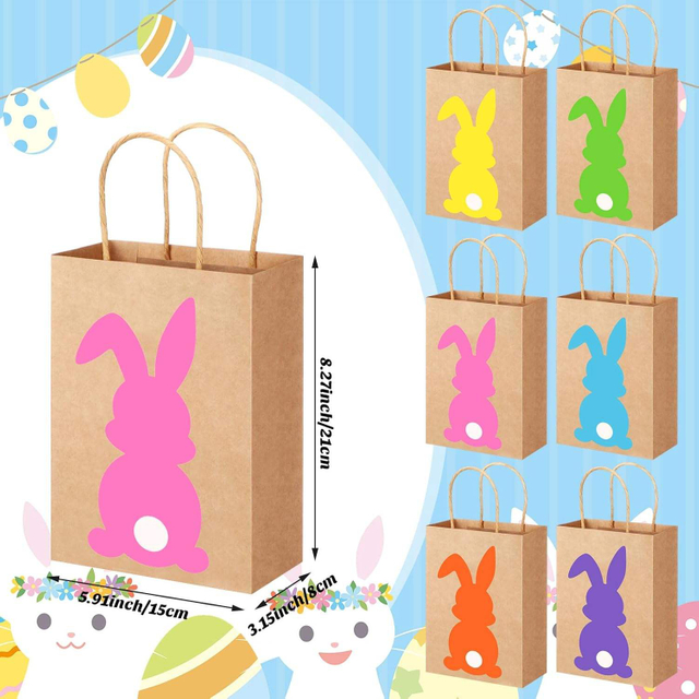 Easter Gift Bags in Bulk-various Kraft Paper Gift Bags with Handles Featuring Rabbit Prints-festive Gift Bags for the Occasion
