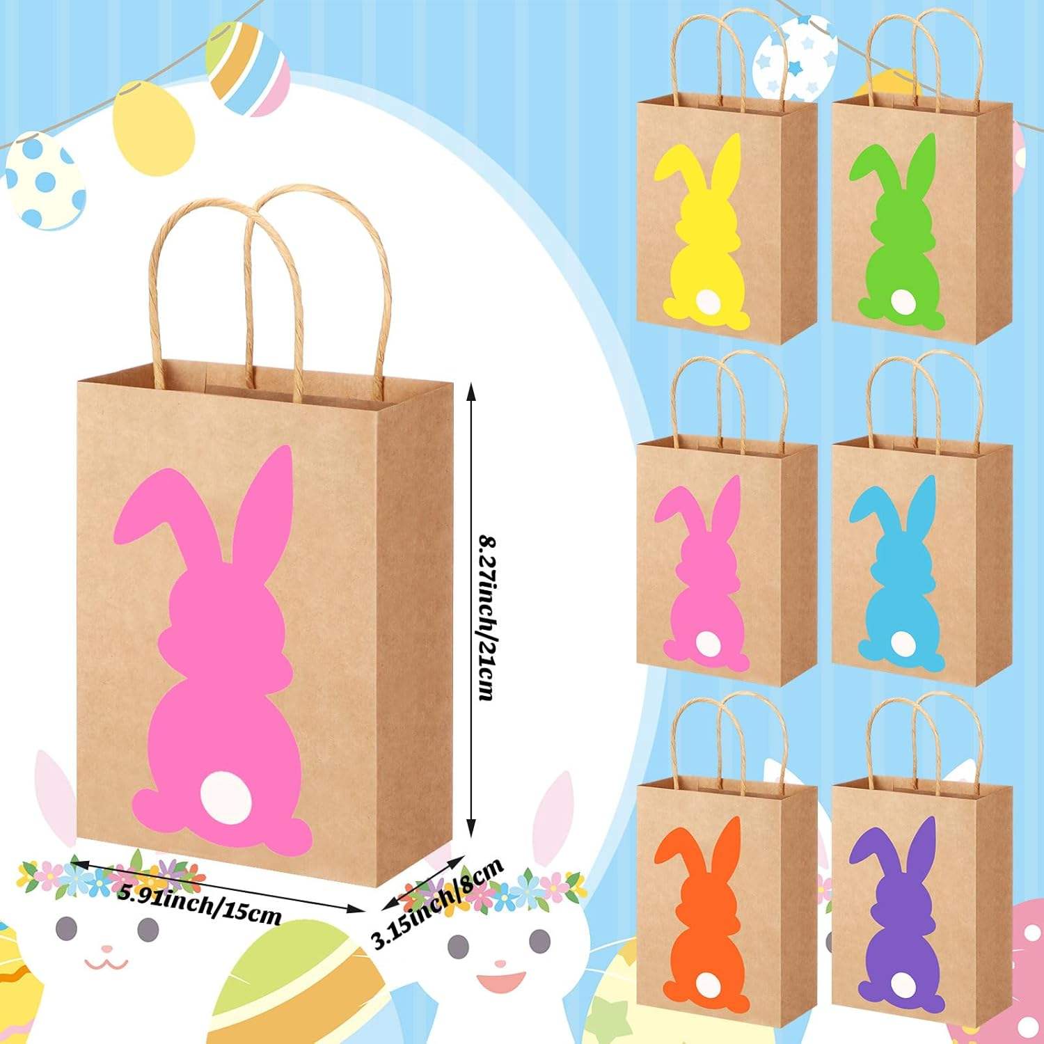 Easter Gift Bags in Bulk-various Kraft Paper Gift Bags with Handles Featuring Rabbit Prints-festive Gift Bags for the Occasion