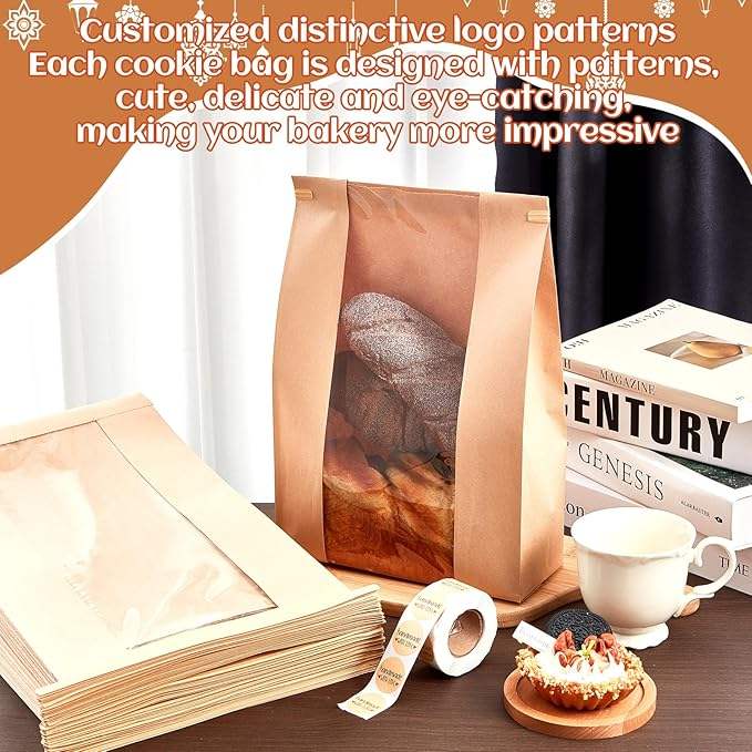 Window Paper Cookie Bag Tinfoil Label Lock Bag Suitable for Baked Goods Custom Bread Bag