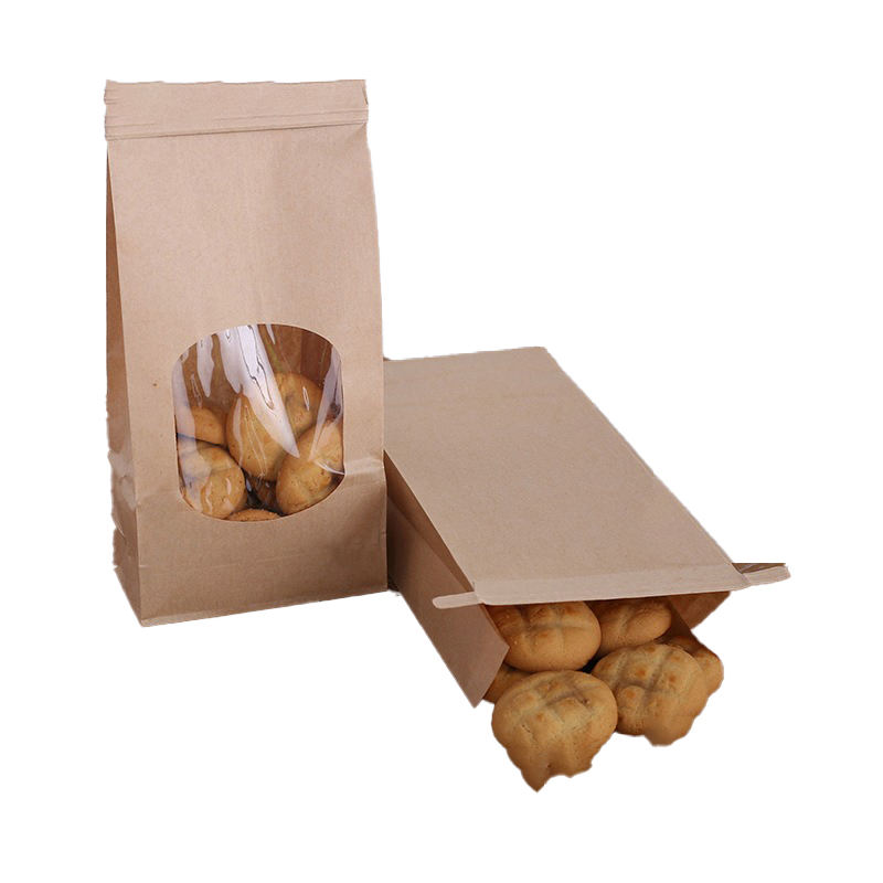 Food-Grade Sealed Kraft Paper Bag with Clear Window for Toast and Baked Goods Custom Bread Bags