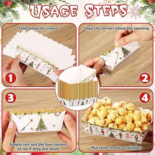 Paper Food Tray Christmas Plaid Light Nutcracker Snack Tray Disposable Nachos Hot Dog Holiday Party Supplies (Nutcracker)