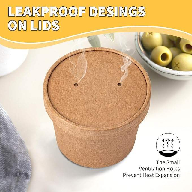 Paper Soup Container with Lid Disposable Kraft Paper Food Cup Ice Cream Cup Paper Food Storage with Lid
