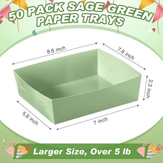 Disposable Paper Food Tray 5 lb Large Food Boat Nachos Thanksgiving Christmas Party Supplies (Sage Green)