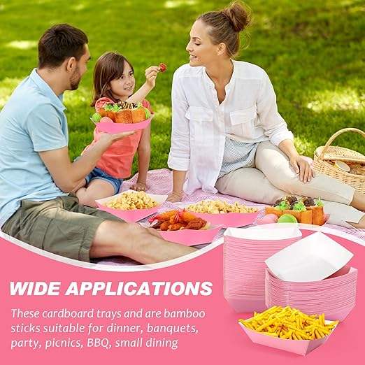 3-pound Paper Food Trays Disposable Nachos Trays Burritos Licensed Christmas Party Supplies Kraft Paper Boat (Pink)
