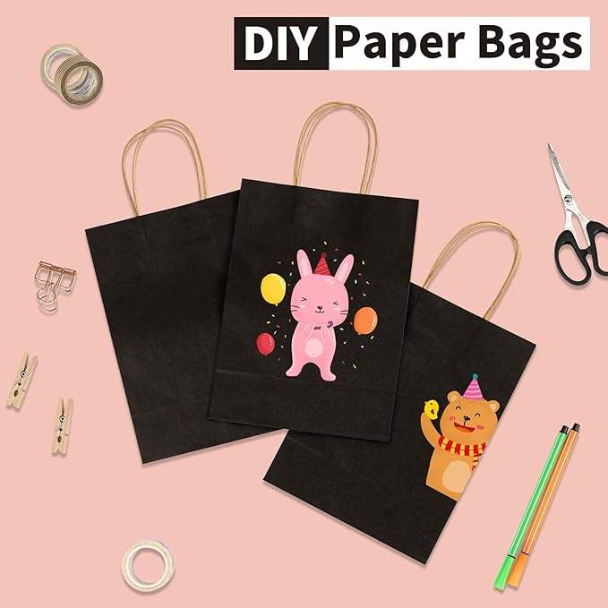Black Kraft Paper Gift Shopping Party Retail Christmas Birthday Takeaway Custom Paper Bags Shopping Bag