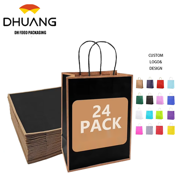24 Packs Black Paper Bag with Handle Kraft Paper Wedding, Birthday, Baby Shower Party Gift Bag Retail 100% Recycled Paper