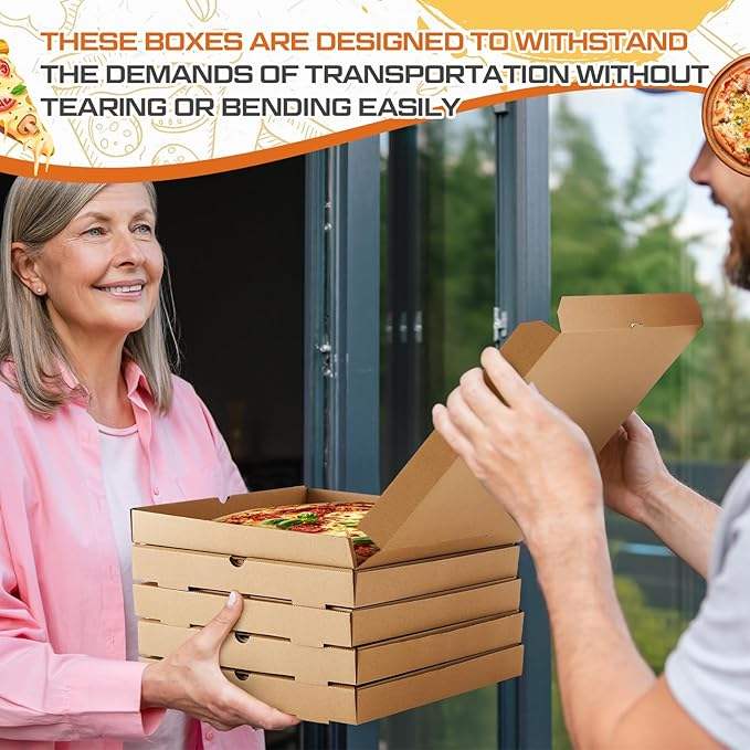 Corrugated Greaseproof Kraft Takeout Containers Packing Boxes for Homemade Pizzas Food and Crafts Custom Pizza Box