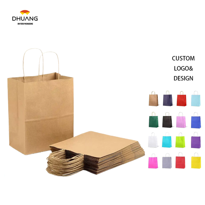 Brown Paper Bag with Handle Customizable Pattern and logo Size Leather Paper Retail Shopping Bag
