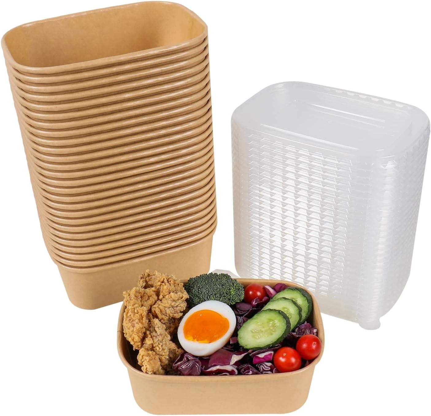 Disposable Serving Container Rectangular Paper Bowl with Lid for Salad Sandwich Cookies