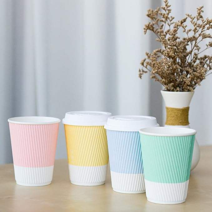Disposable Coffee Cups With Lid Durable Travel Paper Insulated Cups for Hot and Cold Drinks Coffee Cup