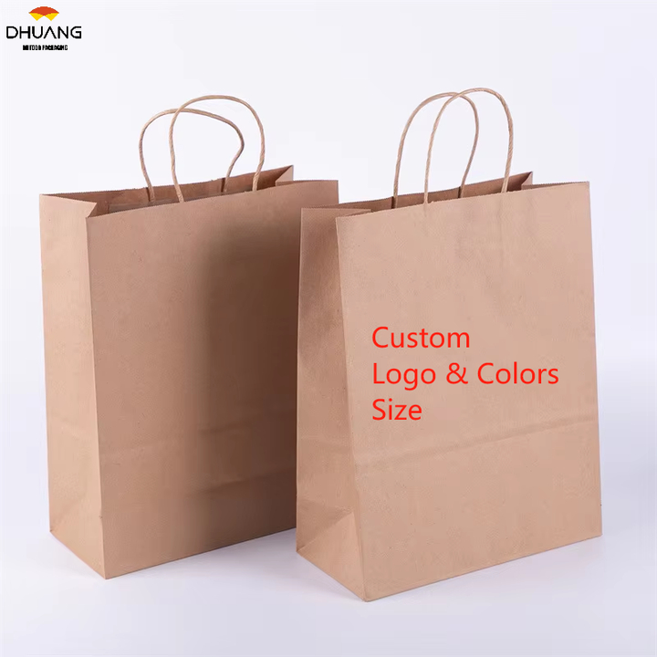 Brown Paper Gift Bag with Handle in Bulk Ideal for Shopping Birthdays Weddings Merchandise and Business Parties