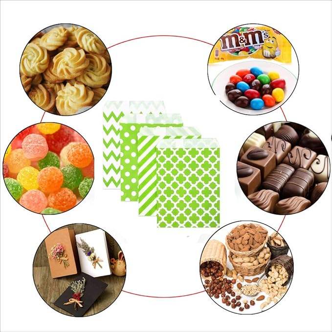Lime Green Polka Dot Paper Treat Bags Small Candy Buffet Packaging for Wedding Birthday Party Cookie Bags Oil-proof Paper Bag