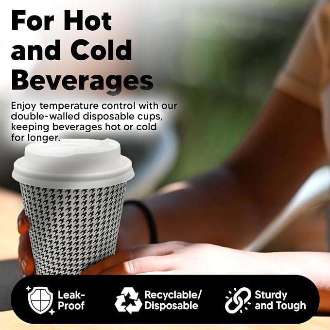 Insulated Disposable Coffee Cup with Lid, Double Wall Corrugated Hot Cup Bulk Cup for Hot or Cold Drinks
