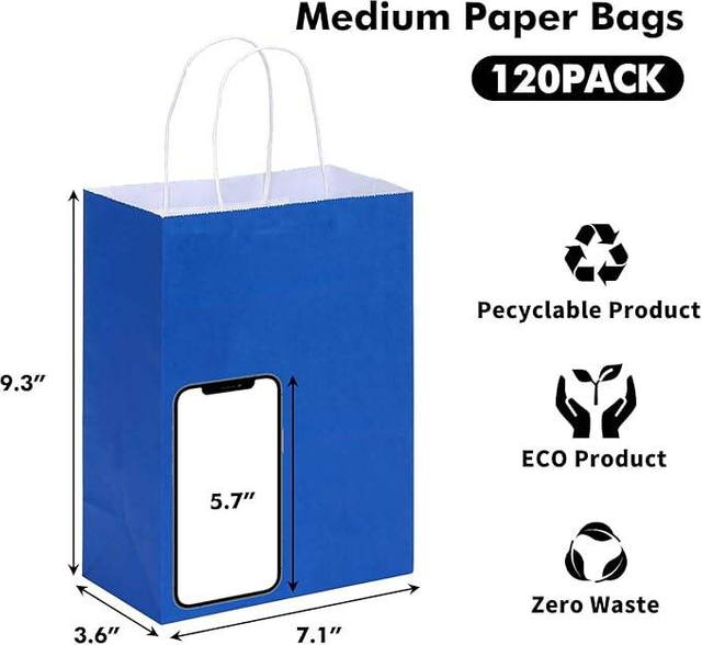 Medium Brown Paper Bag with Handle Blue Color for Parties and Corporate Events