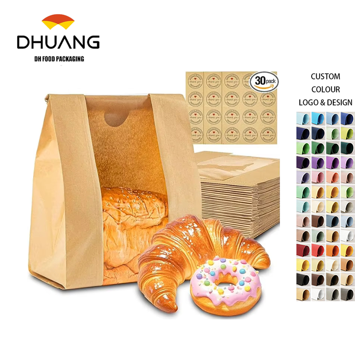 Brown Paper Bread Bags with Windows Gravure Printing Zippered and Self-Adhesive Seal for Round Custom Bread Bags
