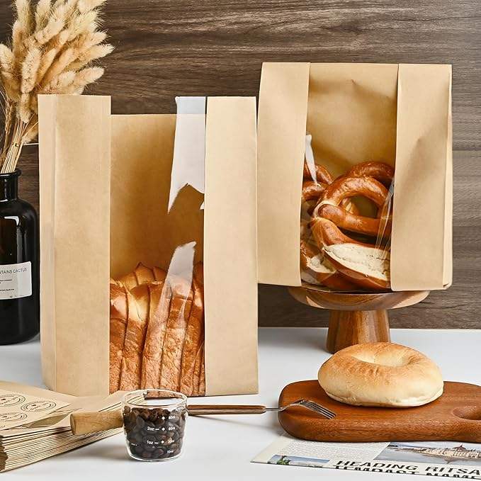 Windowed Toaster Bags Homemade Bread Bags for Baked Goods Storage with Label Sealing Stickers Custom Bread Bags