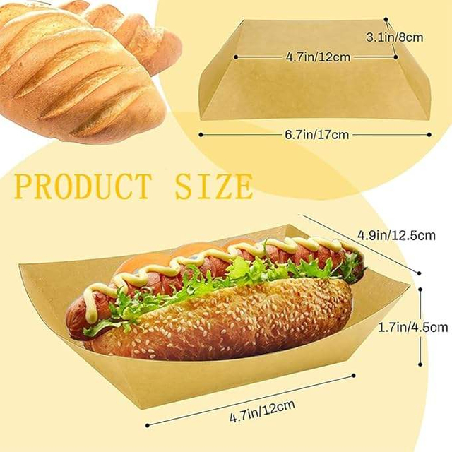Kraft Paper Food Tray, Disposable Serving Tray for Snack Hot Dog BBQ Popcorn Party Food Trays