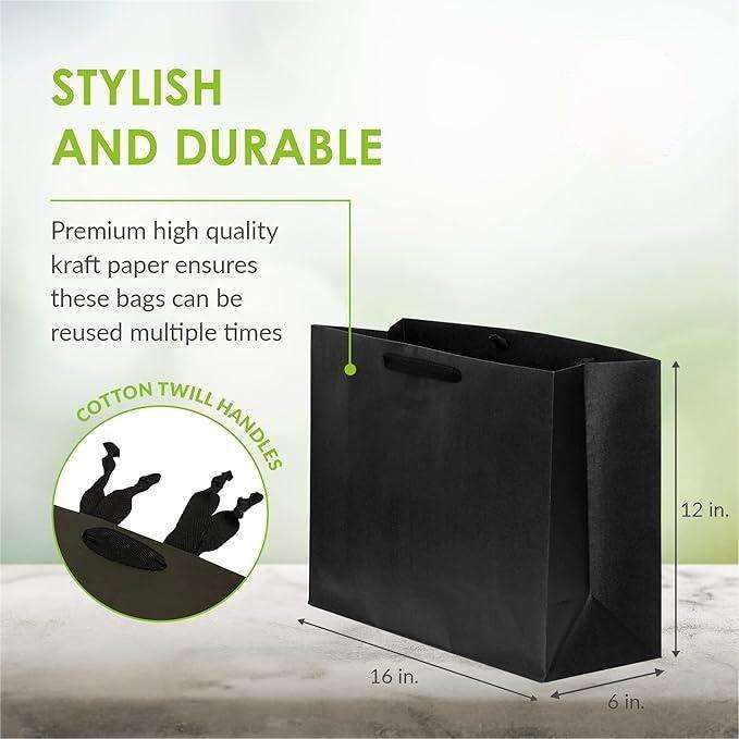 Custom Large Shopping Tote Gift Bags Handles Black Kraft for Small Business Boutiques Custom Retail Merchandise Bulk Recycled
