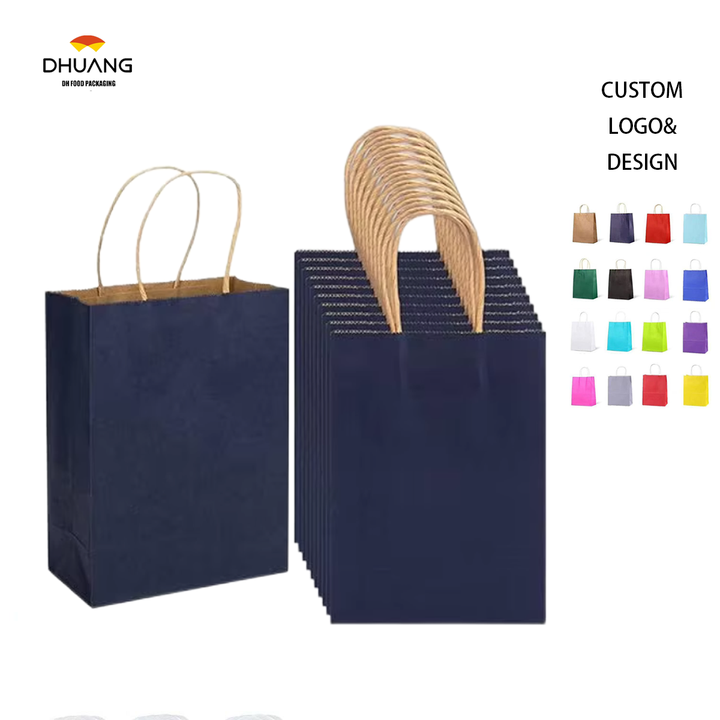Dark Blue Gift Paper Bag for Commercial Retail Shopping with Customized LOGO Shopping Bag