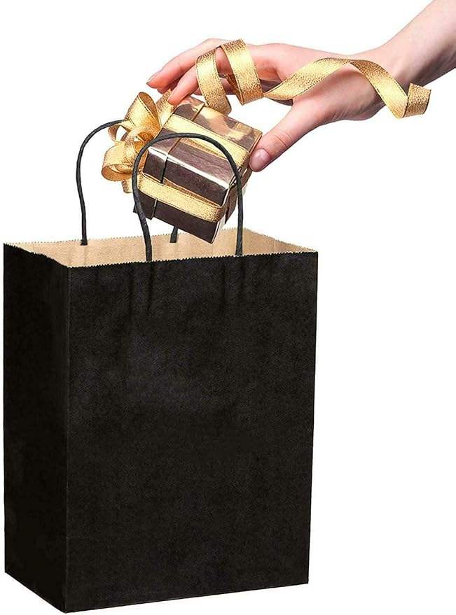 50Pcs Black Gift Bag Paper Shopping Recyclable CUSTOM Kraft Paper Bag Retail Party