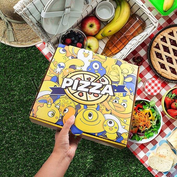 Pizza Box Takeout Protected Delivery Container Foldable Corrugated Cardboard square Carton Pattern Portable Custom Pizza Box