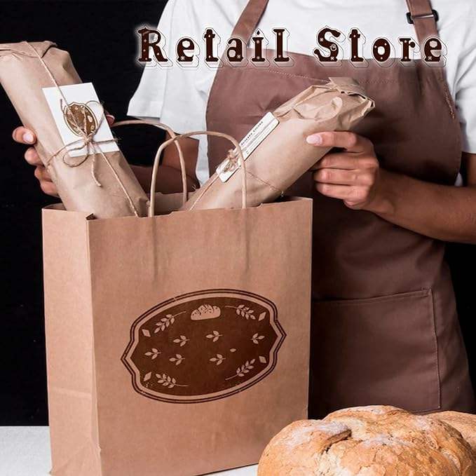 Gift Bags White Kraft Paper Bags Handle Bulk Take-out Grocery Retail Shopping Businesses and Parties