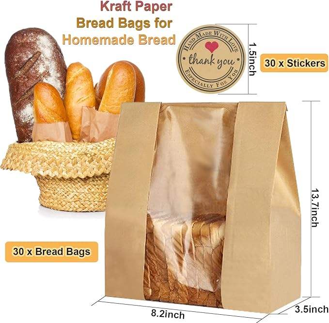 A Brown Paper Bag with a Window for Bread Storage Food Packaging for Storage Sealed Label Custom Bread Bags