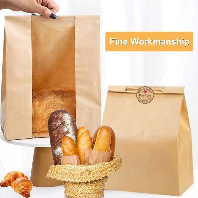 A Brown Paper Bag with a Window for Bread Storage Food Packaging for Storage Sealed Label Custom Bread Bags