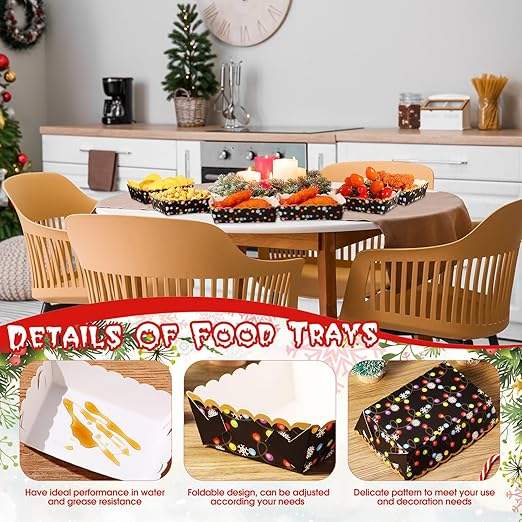 Paper Food Trays Christmas Plaid Lights Disposable Nachos Popcorn Hot Dogs Holiday Party Supplies (lively, Colorful)