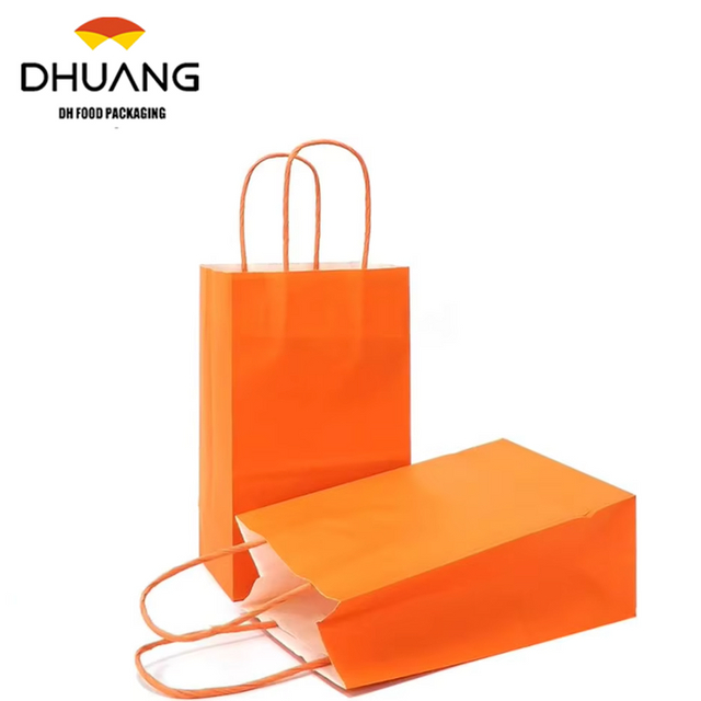 Small Orange Kraft Paper Gift Bags Handles Eco-Friendly Biodegradable for Craft Shoe Use Brown Kraft Material Shopping Bag