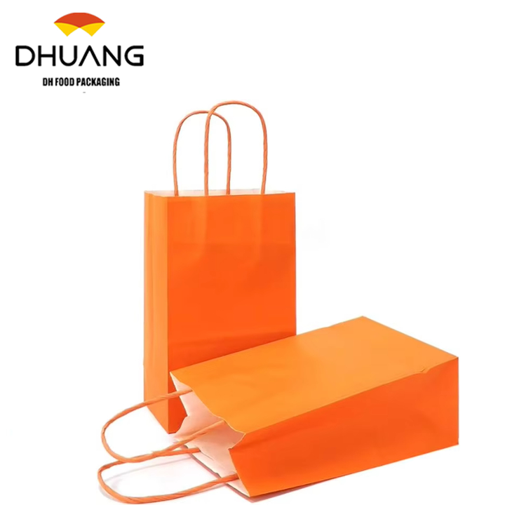 Small Orange Kraft Paper Gift Bags Handles Eco-Friendly Biodegradable for Craft Shoe Use Brown Kraft Material Shopping Bag