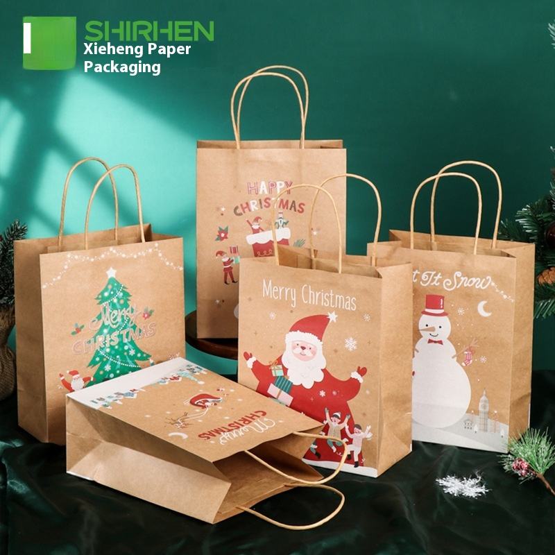Customized logo Christmas Wrapping Paper Bags Are Used for Packaging Food or Handicrafts Shopping Bag