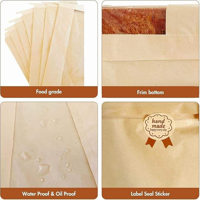 Brown Paper Bread Bag with Window Homemade Bread with Tin Label Lock Affixed with Label Seal Custom Bread Bags