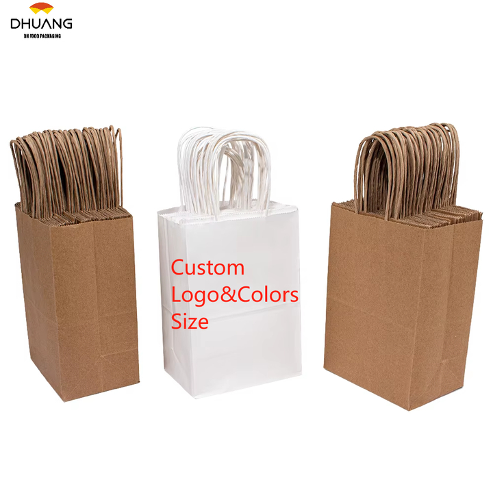 Brown Paper Bag with a Handle Available in Various Sizes and Patterns Suitable for Retail Packaging and Shopping Bags