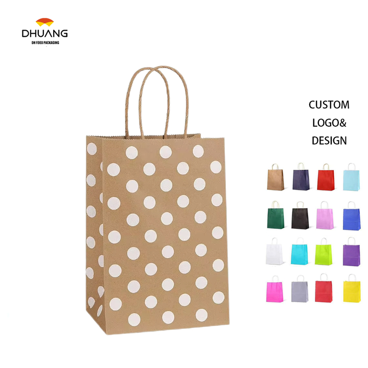 25 Brown Dot Gift with Handles Recyclable Kraft Paper Bags Shopping Bags Party Bags
