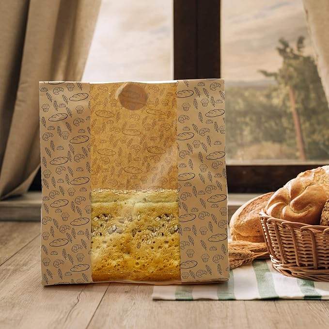 Paper Brown Bread Bags with Windows Thin and Crispy Paper Bags for Bread and Biscuits Custom Bread Bags