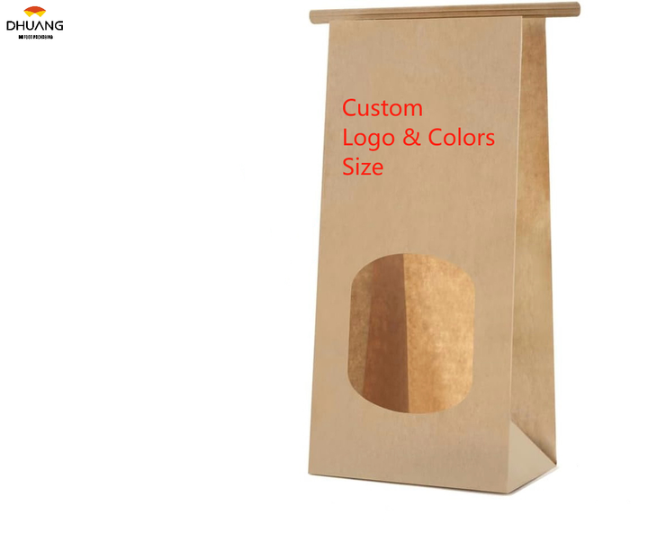 Brown Paper Bag with Window and Plastic Tie-lock Suitable for Bakery Biscuits Coffee Beans Party Gifts Custom Bread Bags