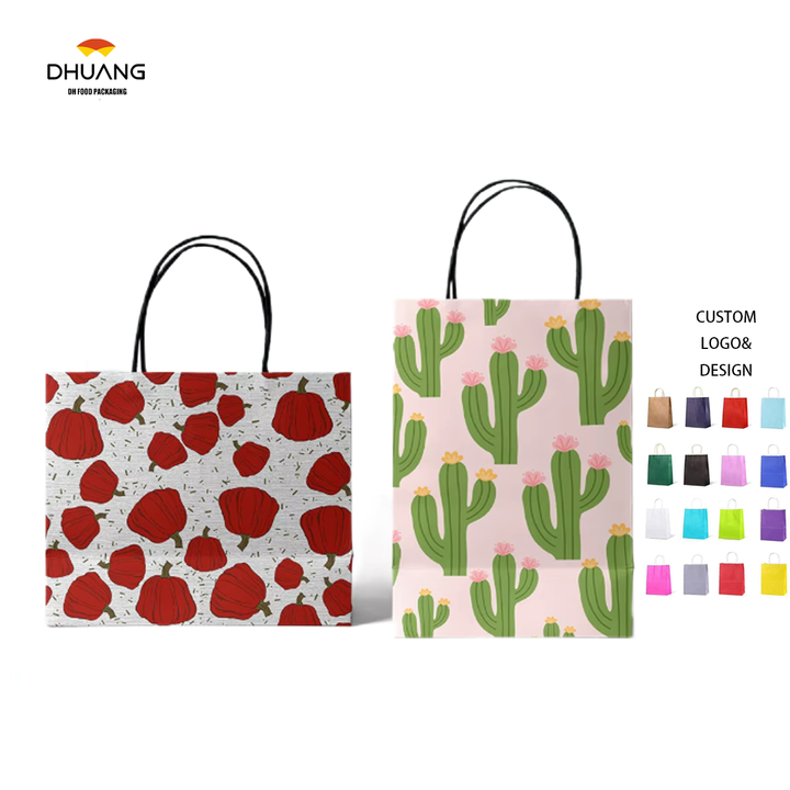 Custom Advanced Sense Disposable Kraft Paper Tote Bag for Food for Milk Tea Takeaway Packaging Shopping & Gift Art Storage