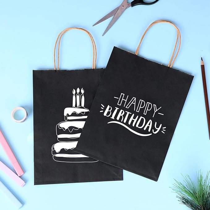 Medium Size Black Kraft Paper Gift Bags with Handles Eco-Friendly for Party Craft Food Packaging for Businesses